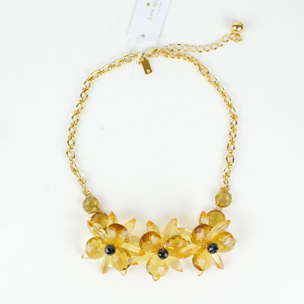 NWT Kate Spade Flower Statement Necklace, Crystal Floral Pendant, Rolo Chain
